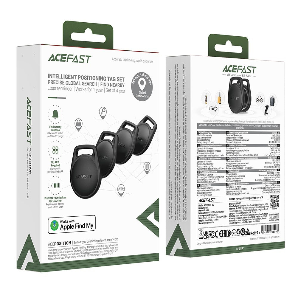 Acefast SmartTag S2 za serijo iOS, Set 4 kosi, Črna