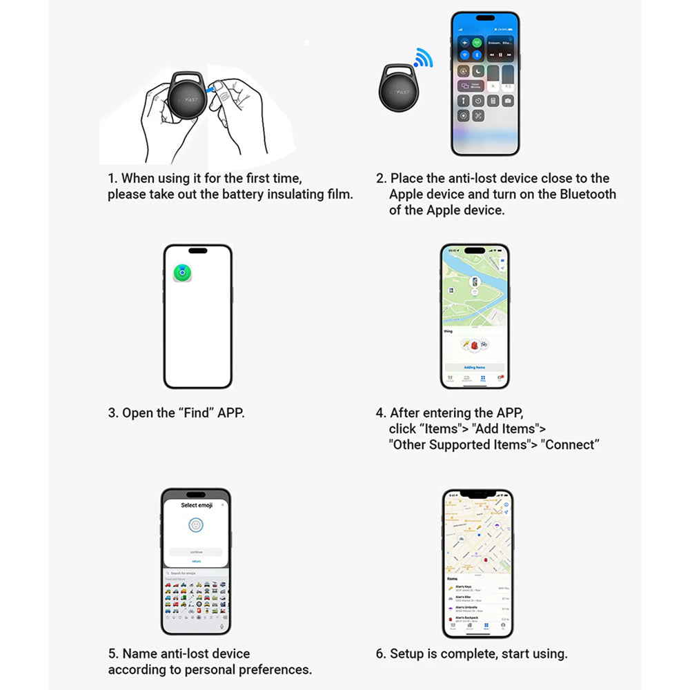 Acefast SmartTag S2 za serijo iOS, Set 4 kosi, Črna