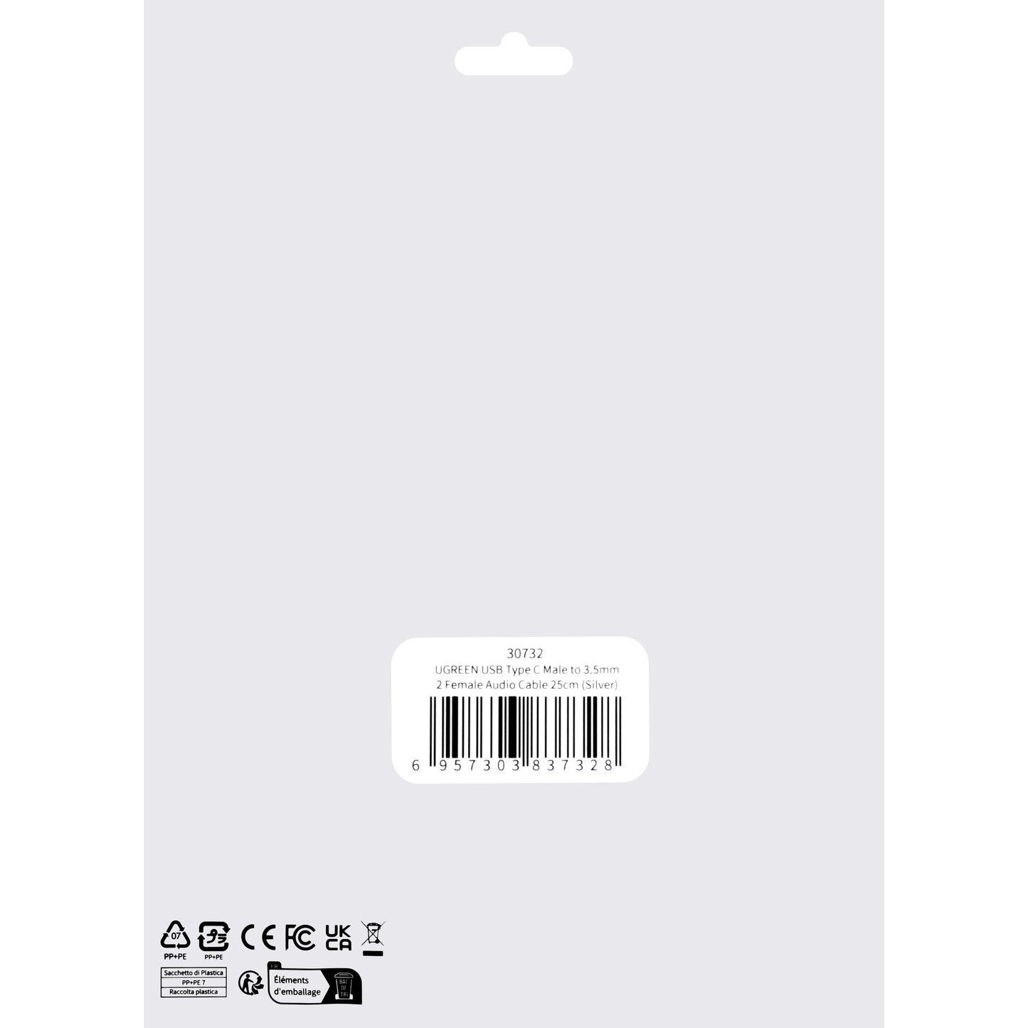 Audio Splitter Adapter USB-C - 2 x 3.5mm UGREEN AV144 2in1, 0.20m, Siv