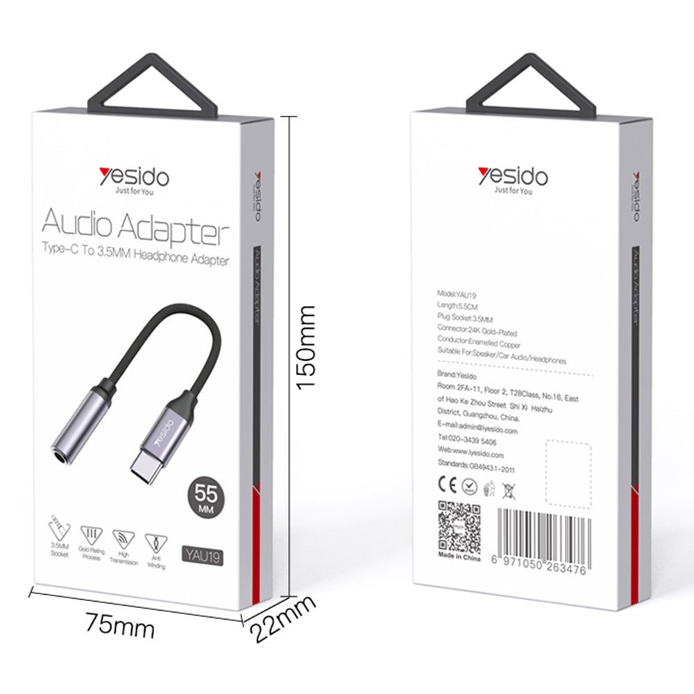 Audio adapter USB-C - 3.5mm Yesido YAU19, Črn
