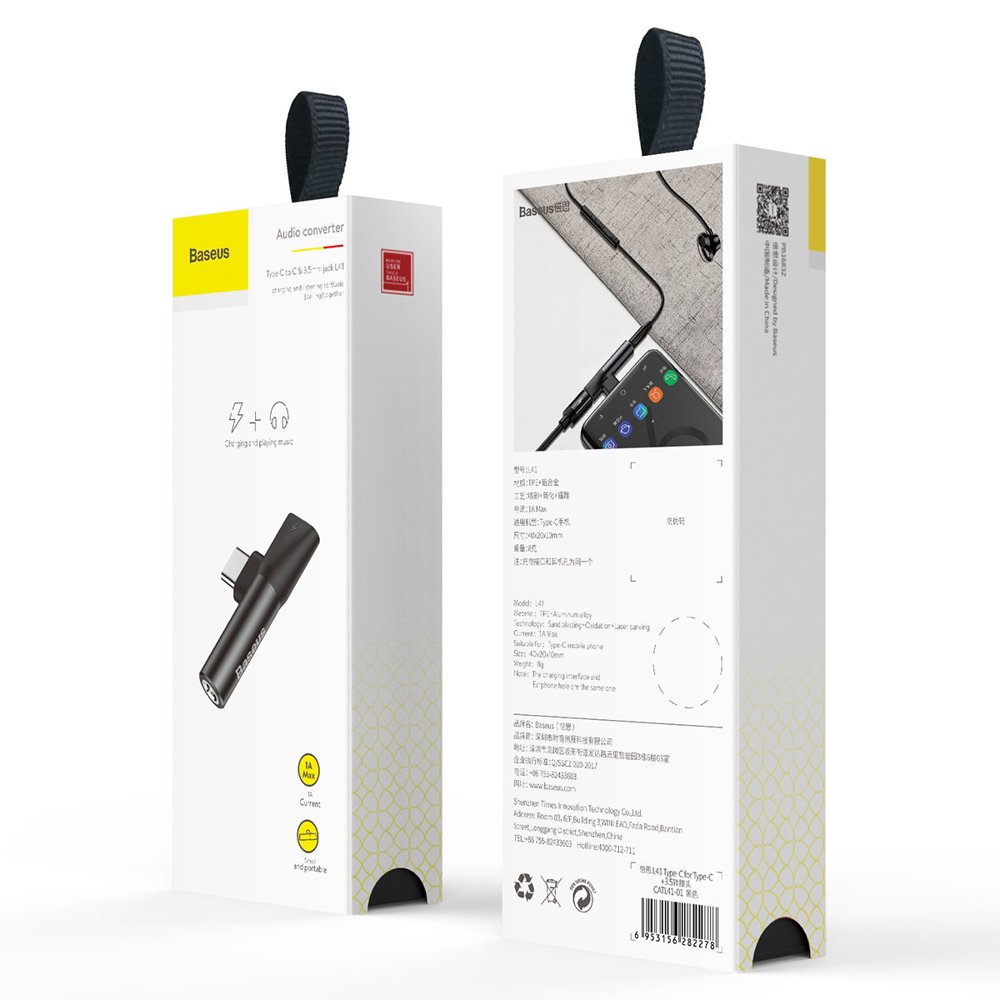 Audio adapter USB-C - USB-C / 3.5mm Baseus L41, Črn CATL41-01