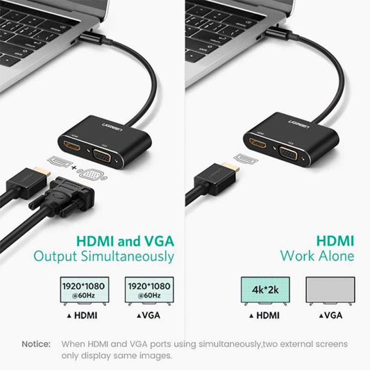 Video adapter UGREEN CM449, USB-A - HDMI / VGA, Siv