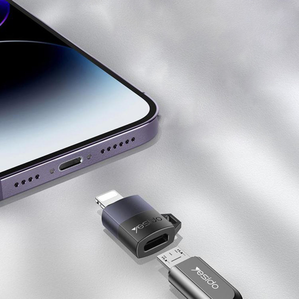 Adapter za podatke in polnjenje microUSB - Lightning Yesido GS30, Siv
