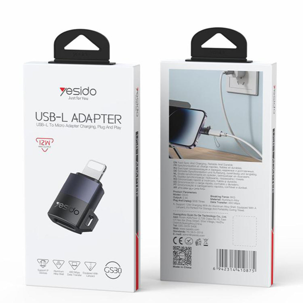 Adapter za podatke in polnjenje microUSB - Lightning Yesido GS30, Siv