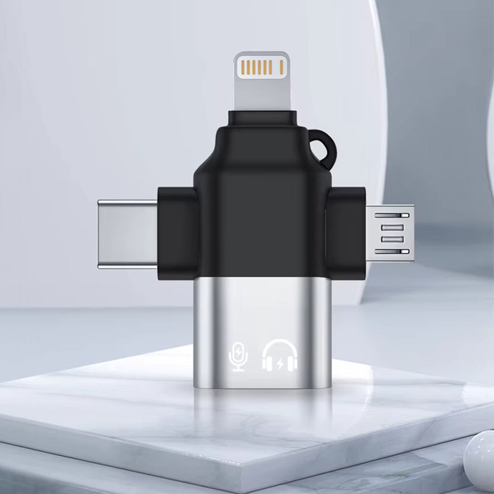 OTG adapter Lightning / microUSB / USB-C - USB-A Techsuit A17 SoundVoltX, Črn