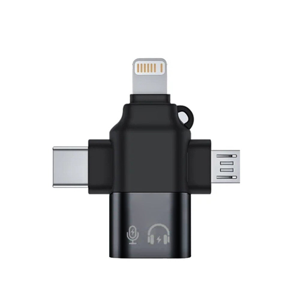 OTG adapter Lightning / microUSB / USB-C - USB-A Techsuit A17 SoundVoltX, Črn