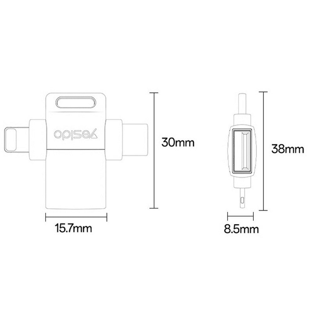OTG adapter Lightning / USB-C - USB-A Yesido GS35, Siv