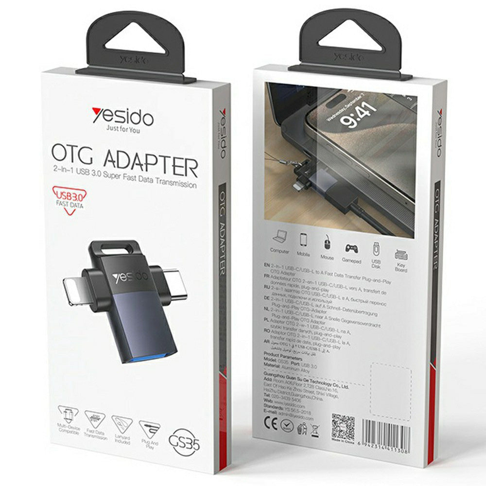 OTG adapter Lightning / USB-C - USB-A Yesido GS35, Siv