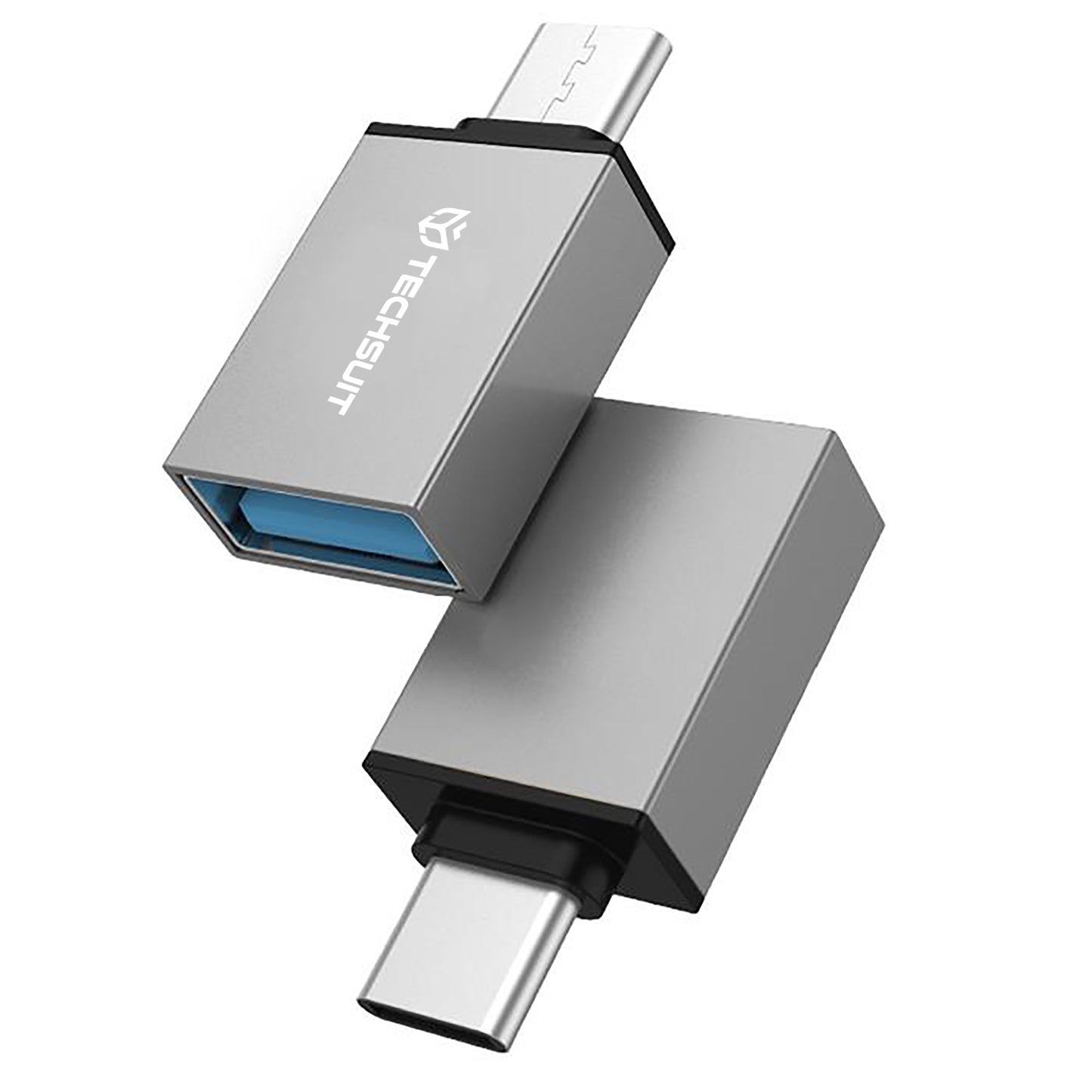 OTG microUSB / USB-C to USB-A Techsuit A13 DuoVoltX Adapter, Gray, Set of 2 Pieces