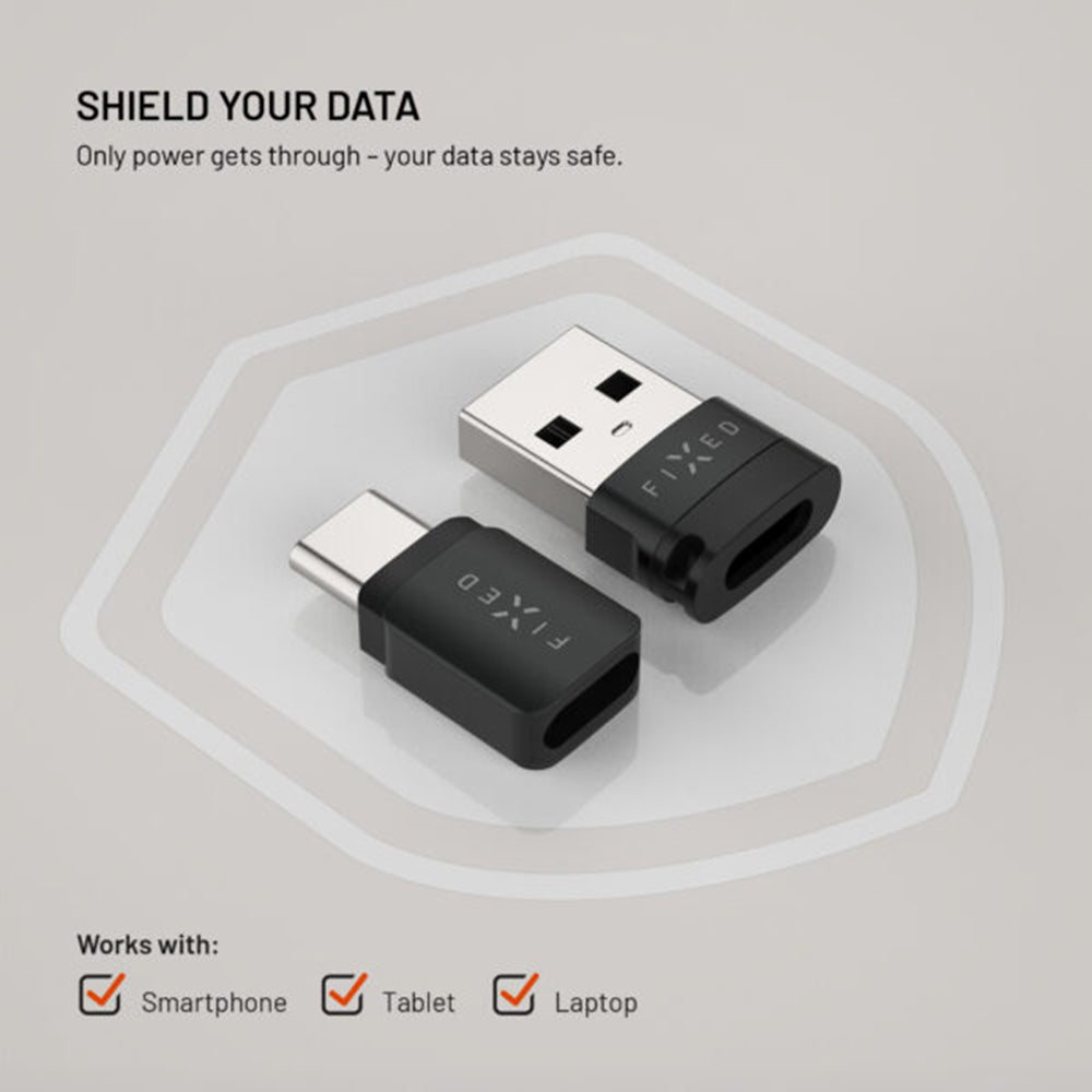 USB adapter za zaklepanje podatkov Fixed, USB-A / USB-C, 2v1, črn
