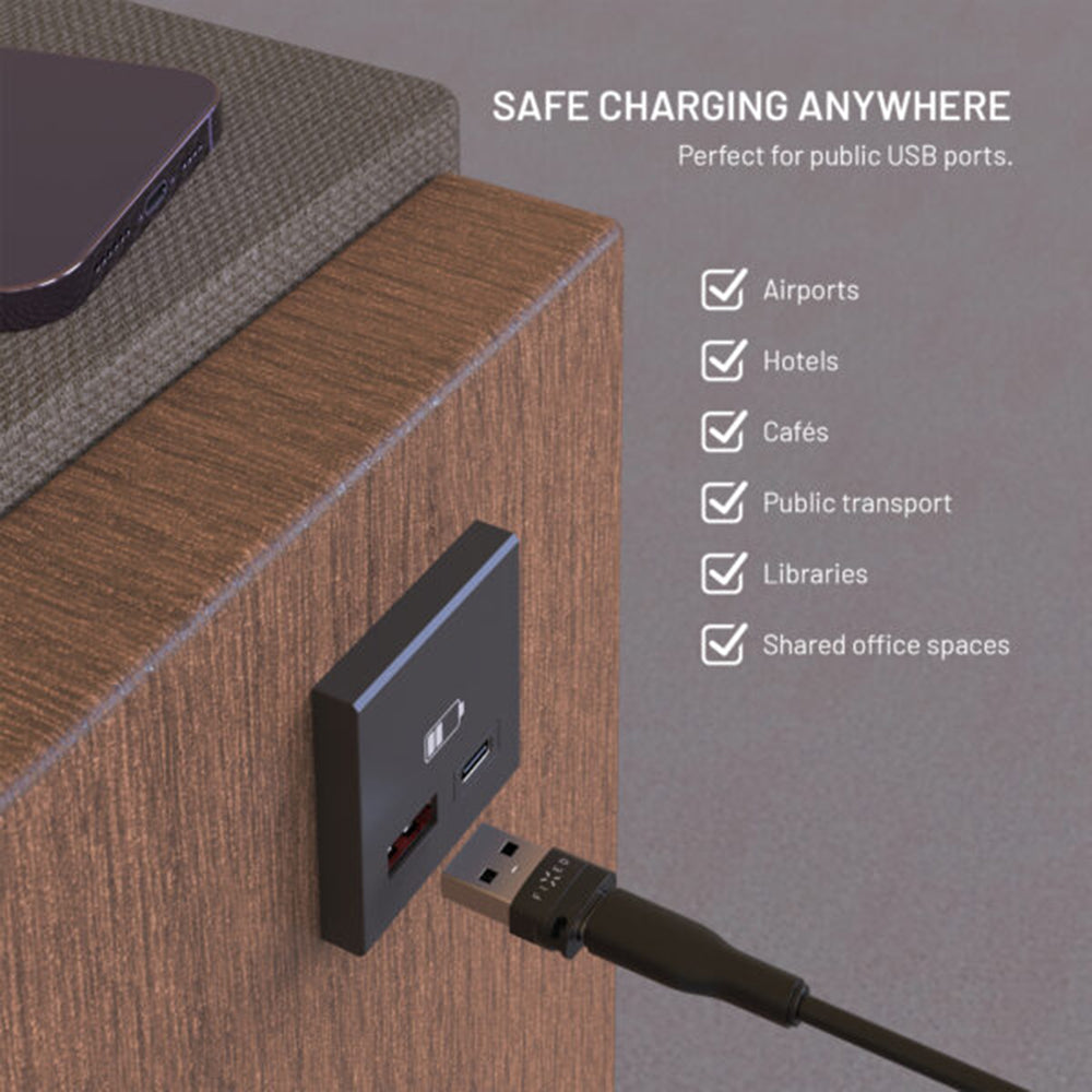 USB adapter za zaklepanje podatkov Fixed, USB-A / USB-C, 2v1, črn