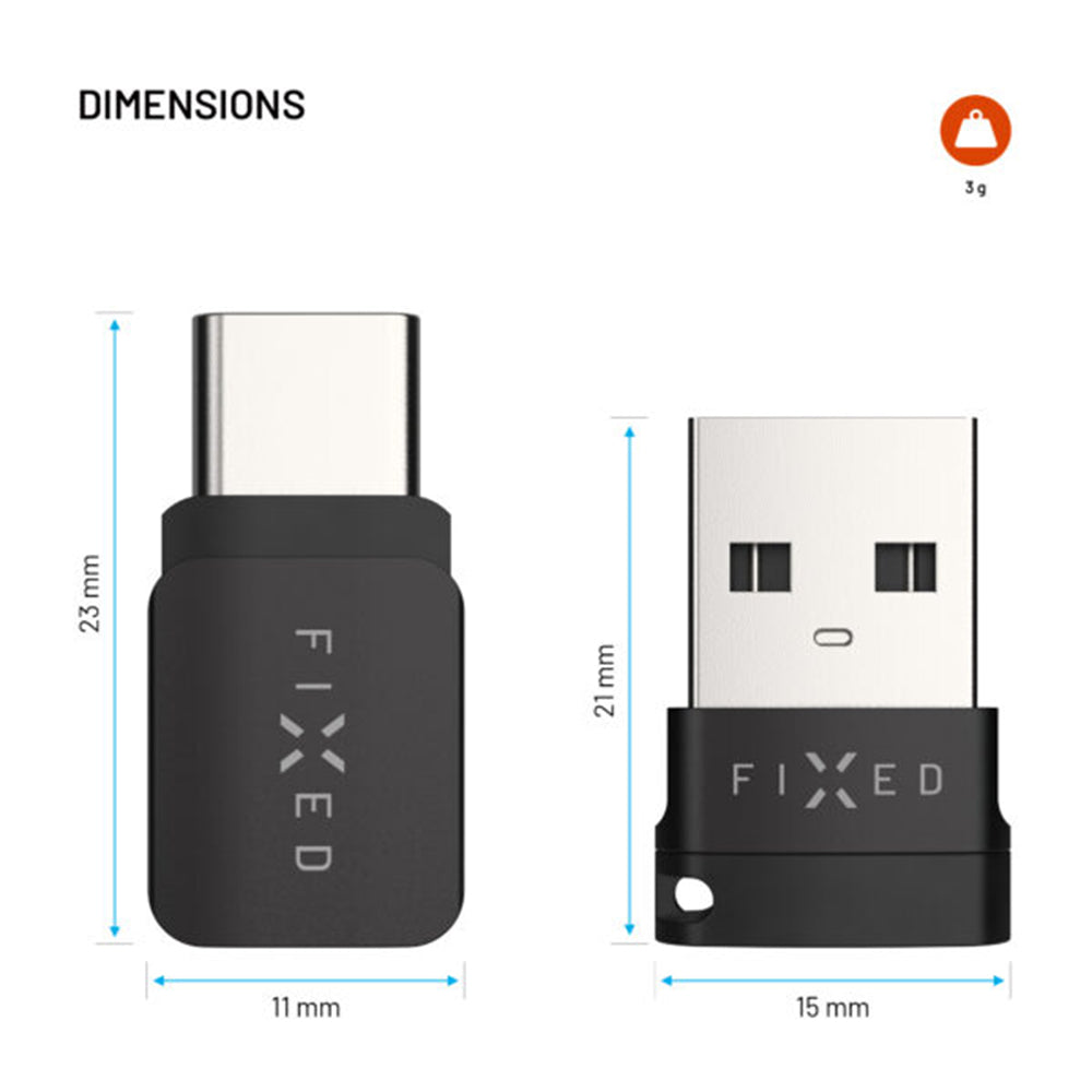 USB adapter za zaklepanje podatkov Fixed, USB-A / USB-C, 2v1, črn