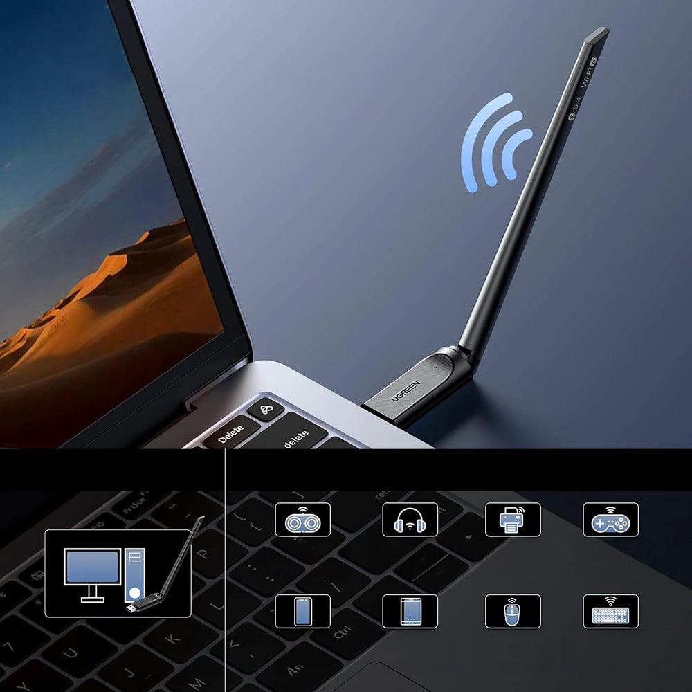 Brezžični adapter UGREEN AX900 (75109), Dual Band, Wi-Fi 6, 600Mbps, črn