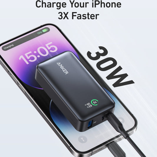 Zunanja baterija Anker 533, 10000mAh, 30W, QC + PD, 1 x USB-A - 2 x USB-C, Črna A1256G11