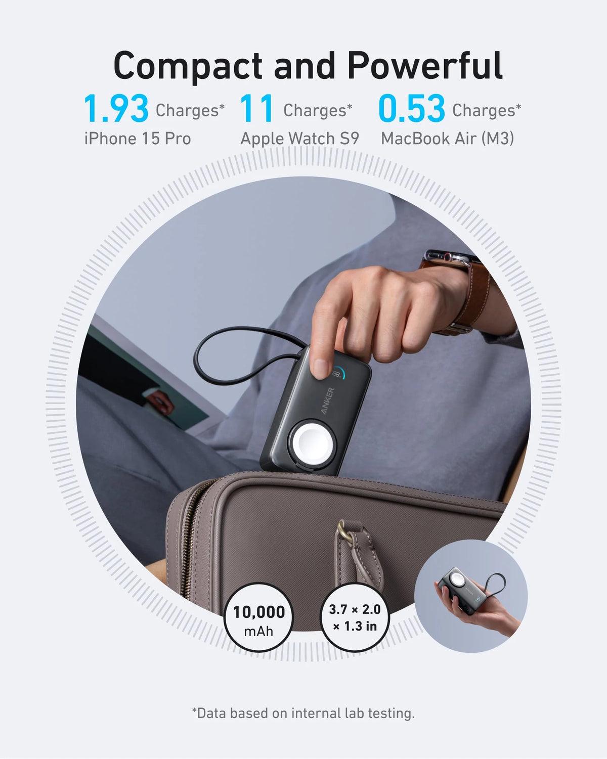 Zunanja baterija Anker MagGo, 10000mAh, 35W, PD + QI, 1 x QI - 2 x USB-C, Črna A1657011