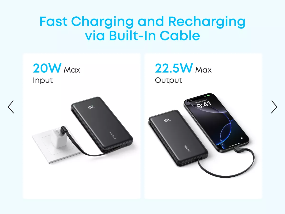 Zunanja baterija Anker Zolo, 10000mAh, 22.5W, QC + PD, 1 x USB-A - 2 x USB-C, Bela A110DH21