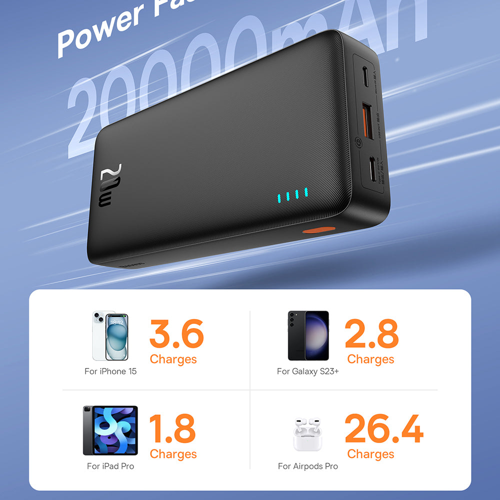 Zunanja baterija Baseus Airpow, 20000mAh, 20W, QC + PD, 1 x USB-A - 1 x USB-C, Črna P10022804113-00