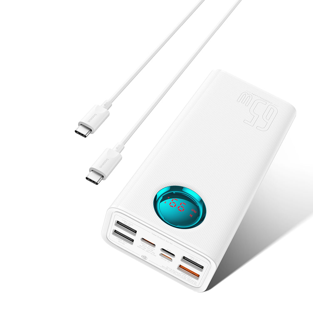 Zunanja baterija Baseus Amblight Digital Display, 26800mAh, 65W, QC + PD, 1 x USB-C - 4 x USB-A, Bela P10022402223-00