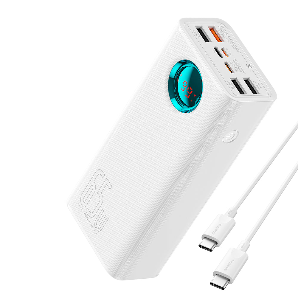 Zunanja baterija Baseus Amblight Digital Display, 26800mAh, 65W, QC + PD, 1 x USB-C - 4 x USB-A, Bela P10022402223-00