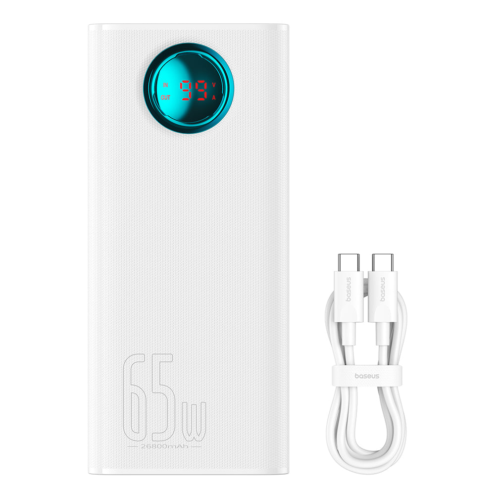 Zunanja baterija Baseus Amblight Digital Display, 26800mAh, 65W, QC + PD, 1 x USB-C - 4 x USB-A, Bela P10022402223-00