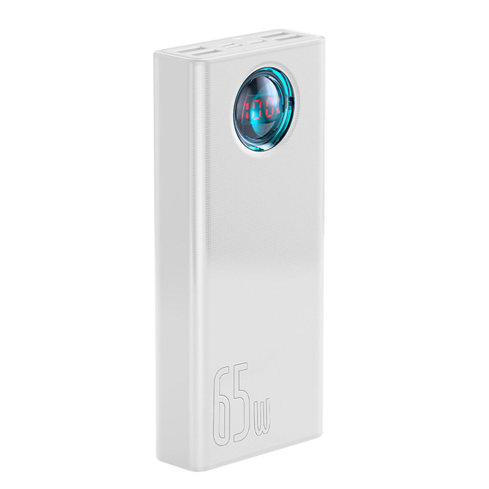Zunanja baterija Baseus Amblight Digital Display, 30000mAh, 65W, QC + PD, 1 x USB-C - 4 x USB-A, Bela PPLG000102