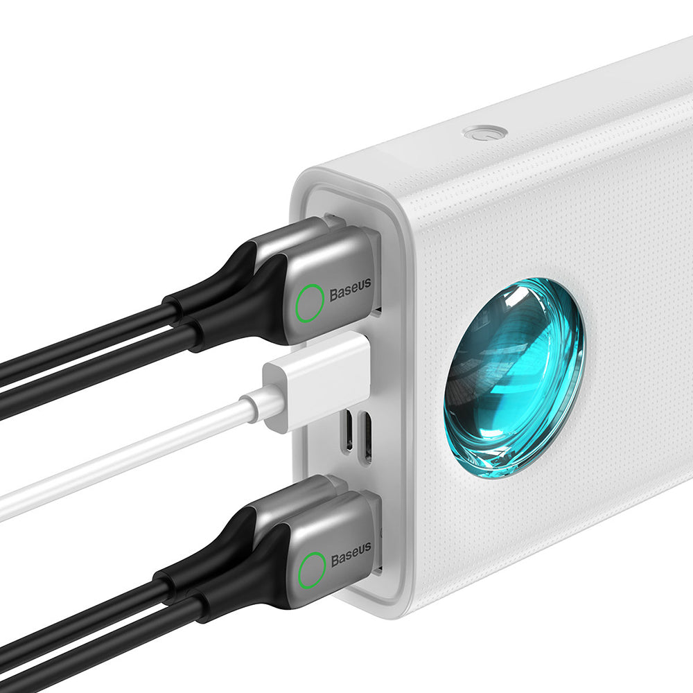 Zunanja baterija Baseus Amblight Digital Display, 30000mAh, 65W, QC + PD, 1 x USB-C - 4 x USB-A, Bela PPLG000102