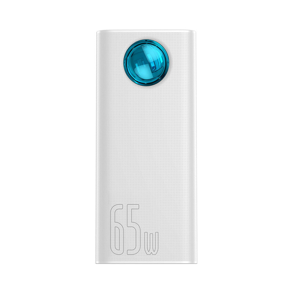 Zunanja baterija Baseus Amblight Digital Display, 30000mAh, 65W, QC + PD, 1 x USB-C - 4 x USB-A, Bela PPLG000102