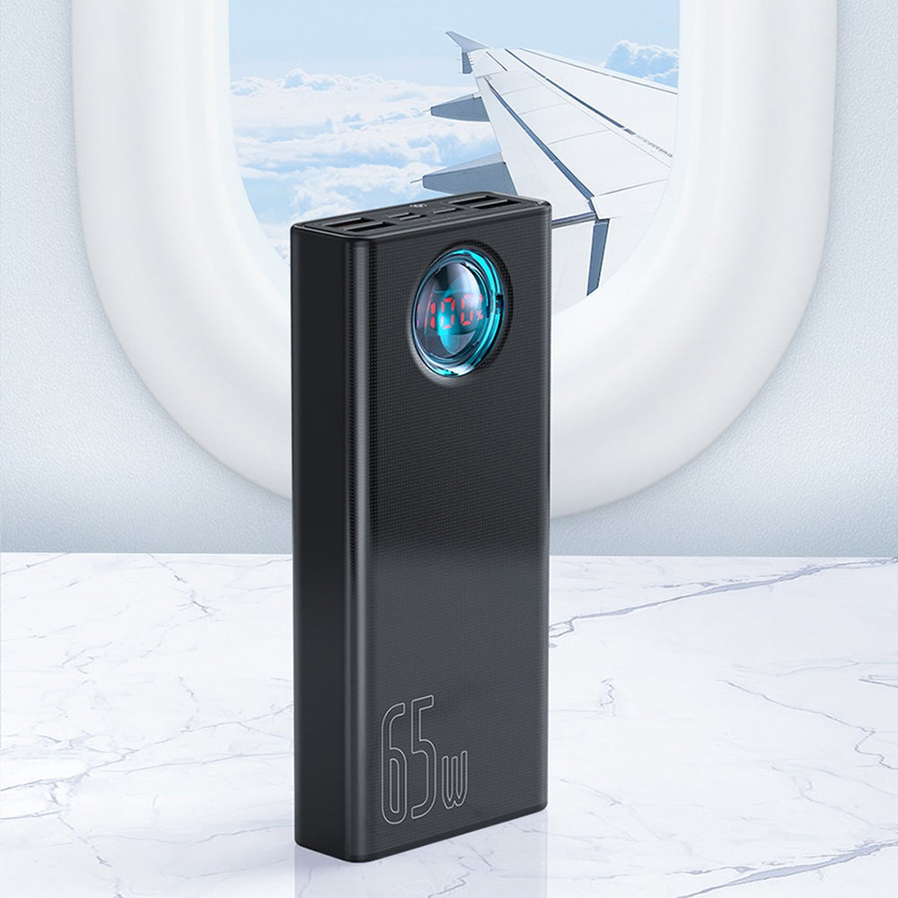 Zunanja baterija Baseus Amblight Digital Display, 30000mAh, 65W, QC + PD, 1 x USB-C - 4 x USB-A, Bela PPLG000102