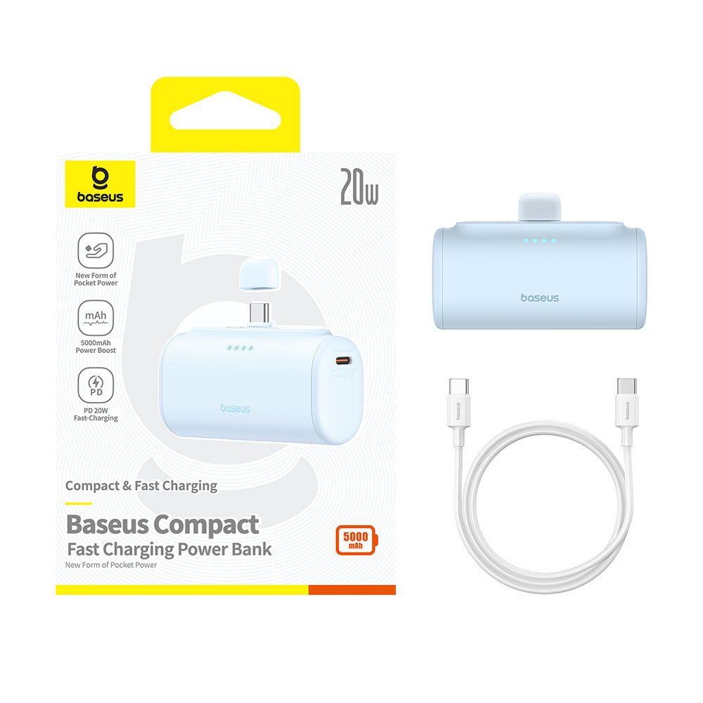 Zunanja baterija Baseus Compact, 5000mAh, 20W, PD, 2 x USB-C, Modra P10068306313-00