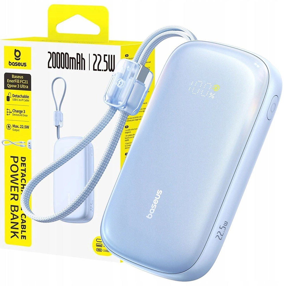Zunanja baterija Baseus EnerFill FC21 Qpow 3 Ultra, 10000mAh, 22.5W, QC + PD, 1 x USB-A - 1 x USB-C, Modra E0027L03