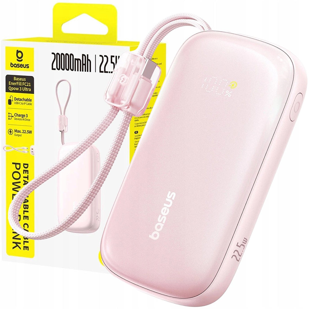 Zunanja baterija Baseus EnerFill FC21 Qpow 3 Ultra, 10000mAh, 22.5W, QC + PD, 1 x USB-A - 1 x USB-C, Roza E0027L02