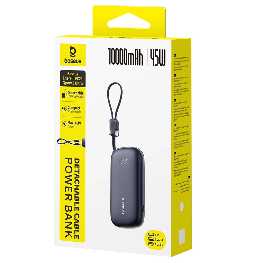 Zunanja baterija Baseus EnerFill FC21 Qpow 3 Ultra, 10000mAh, 45W, QC + PD, 1 x USB-A - 1 x USB-C, Črna E0027Q00