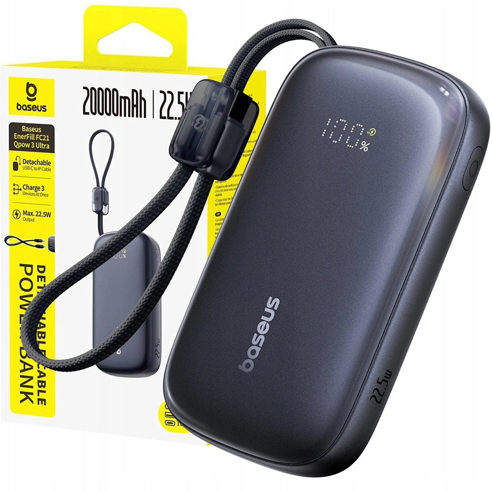 Zunanja baterija Baseus EnerFill FC21 Qpow 3 Ultra, 20000mAh, 22.5W, QC + PD, 1 x USB-A - 1 x USB-C, Črna E0027M00