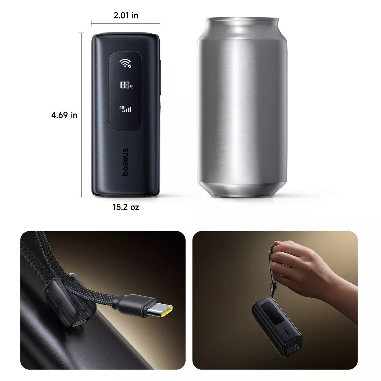 Zunanji akumulator Baseus EnerGeek GX11, 20000mAh, 67W, QC + PD, 1 x USB-A - 2 x USB-C, Črn E0025701