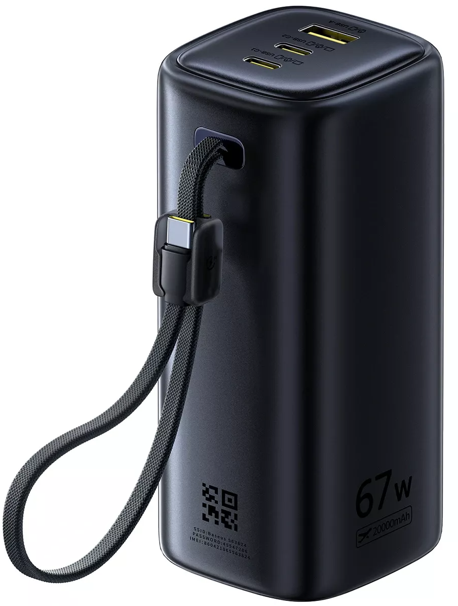 Zunanji akumulator Baseus EnerGeek GX11, 20000mAh, 67W, QC + PD, 1 x USB-A - 2 x USB-C, Črn E0025701