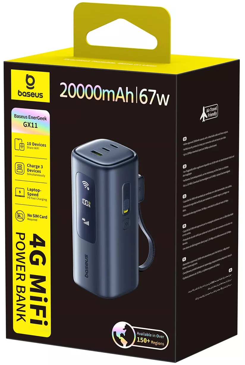 Zunanji akumulator Baseus EnerGeek GX11, 20000mAh, 67W, QC + PD, 1 x USB-A - 2 x USB-C, Črn E0025701