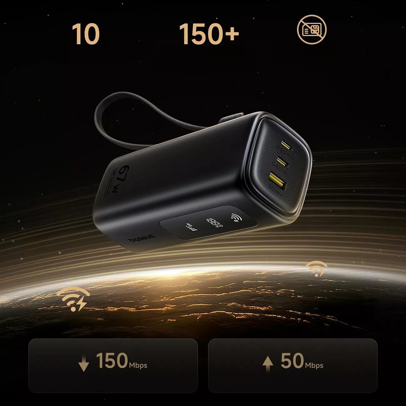 Zunanji akumulator Baseus EnerGeek GX11, 20000mAh, 67W, QC + PD, 1 x USB-A - 2 x USB-C, Črn E0025701