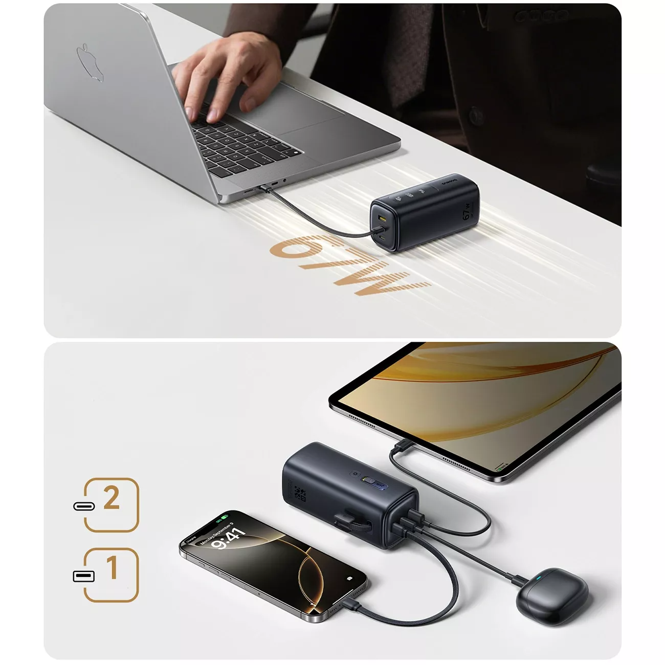 Zunanji akumulator Baseus EnerGeek GX11, 20000mAh, 67W, QC + PD, 1 x USB-A - 2 x USB-C, Črn E0025701