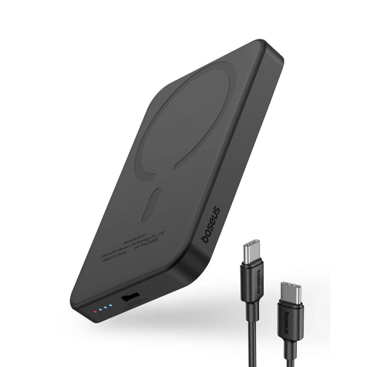 Baseus Magnetna mini brezžična zunanja baterija, 5000 mAh, 20 W, PD + FQI, 1 x QI - 1 x USB-C, črna P10022107113-00