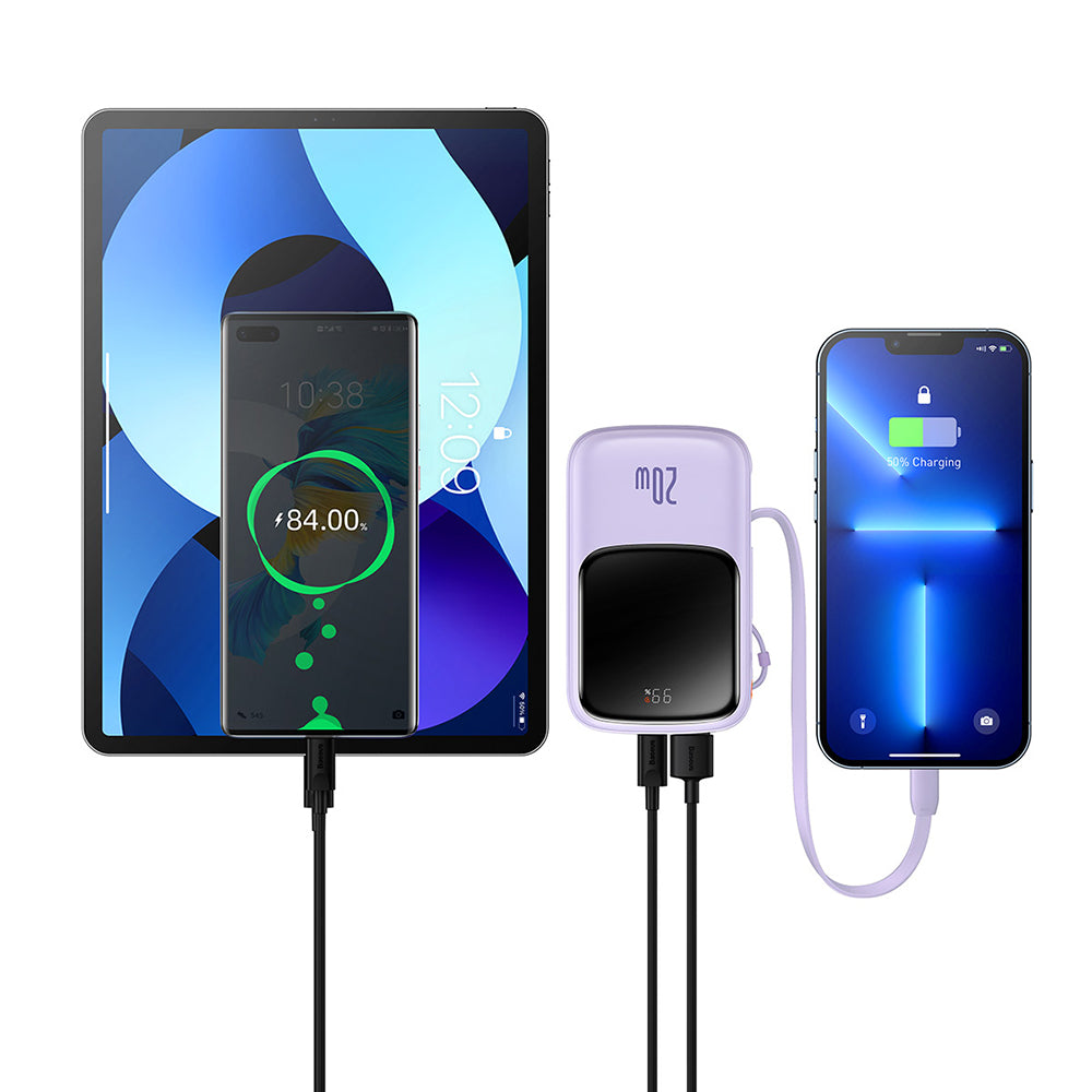 Zunanja baterija Baseus Qpow Pro, 20000mAh, 20W, QC + PD, 1 x Lightning - 1 x USB-A - 1 x USB-C, Vijolična PPQD030005