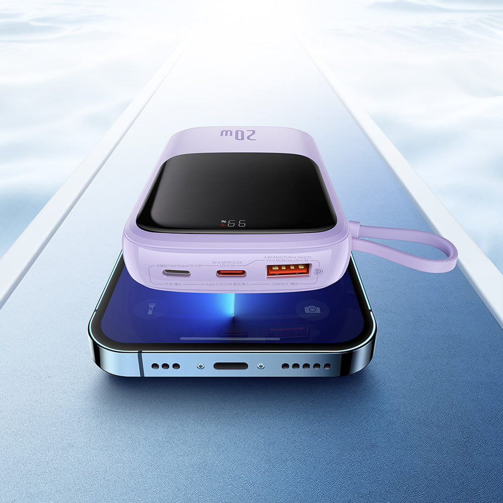 Zunanja baterija Baseus Qpow Pro, 20000mAh, 20W, QC + PD, 1 x Lightning - 1 x USB-A - 1 x USB-C, Vijolična PPQD030005