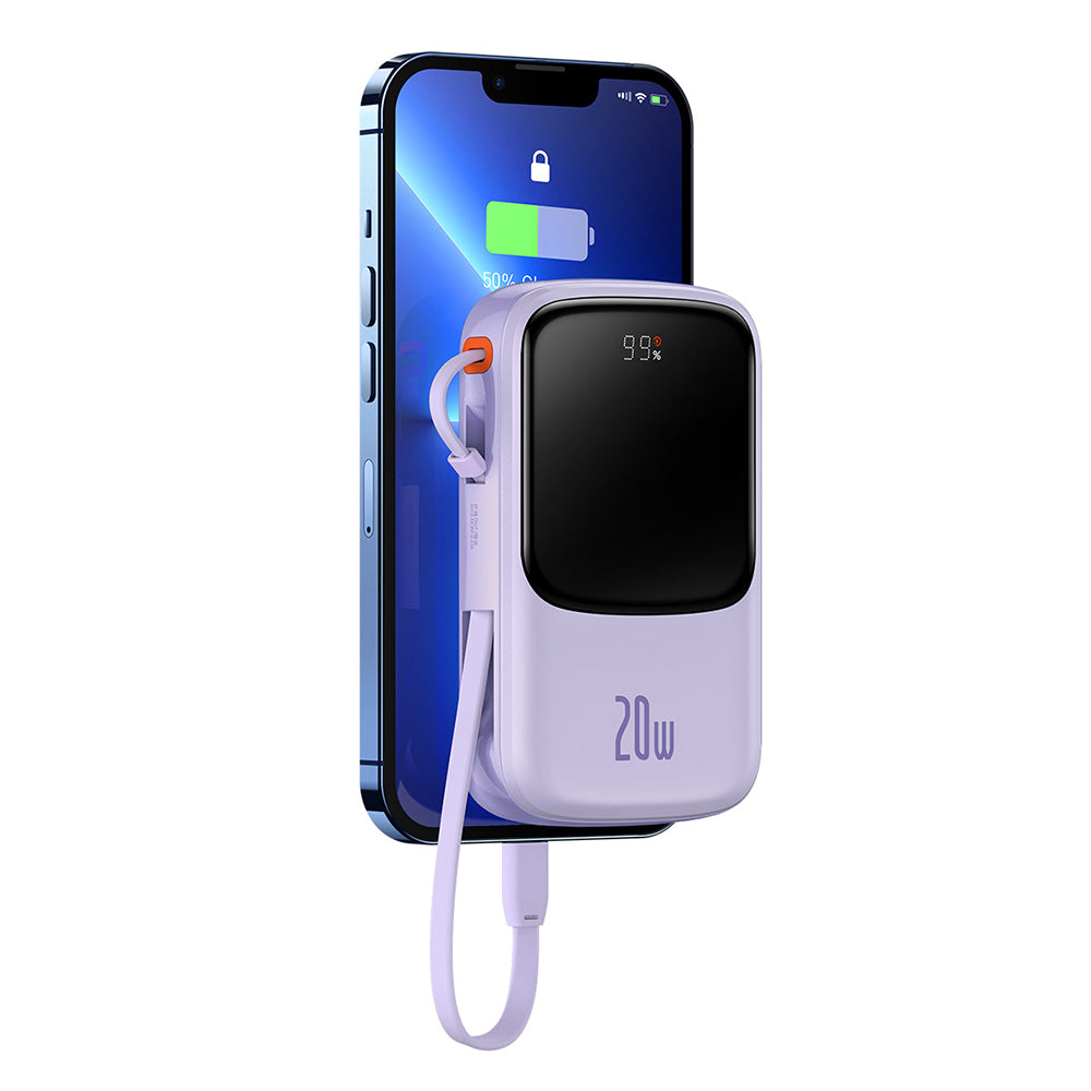 Zunanja baterija Baseus Qpow Pro, 20000mAh, 20W, QC + PD, 1 x Lightning - 1 x USB-A - 1 x USB-C, Vijolična PPQD030005