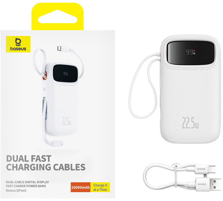 Zunanja baterija Baseus Qpow2, 10000mAh, 22.5W, QC + PD, 1 x Lightning - 1 x USB-A - 2 x USB-C, Bela P10055003223-00