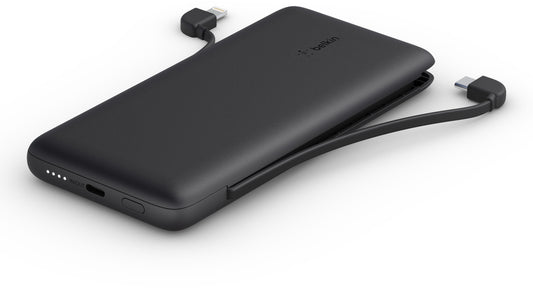 Zunanji akumulator Belkin BoostCharge Plus, 10000mAh, 23W, QC + PD, 1 x Lightning - 2 x USB-C, Črn BPB006btBLK