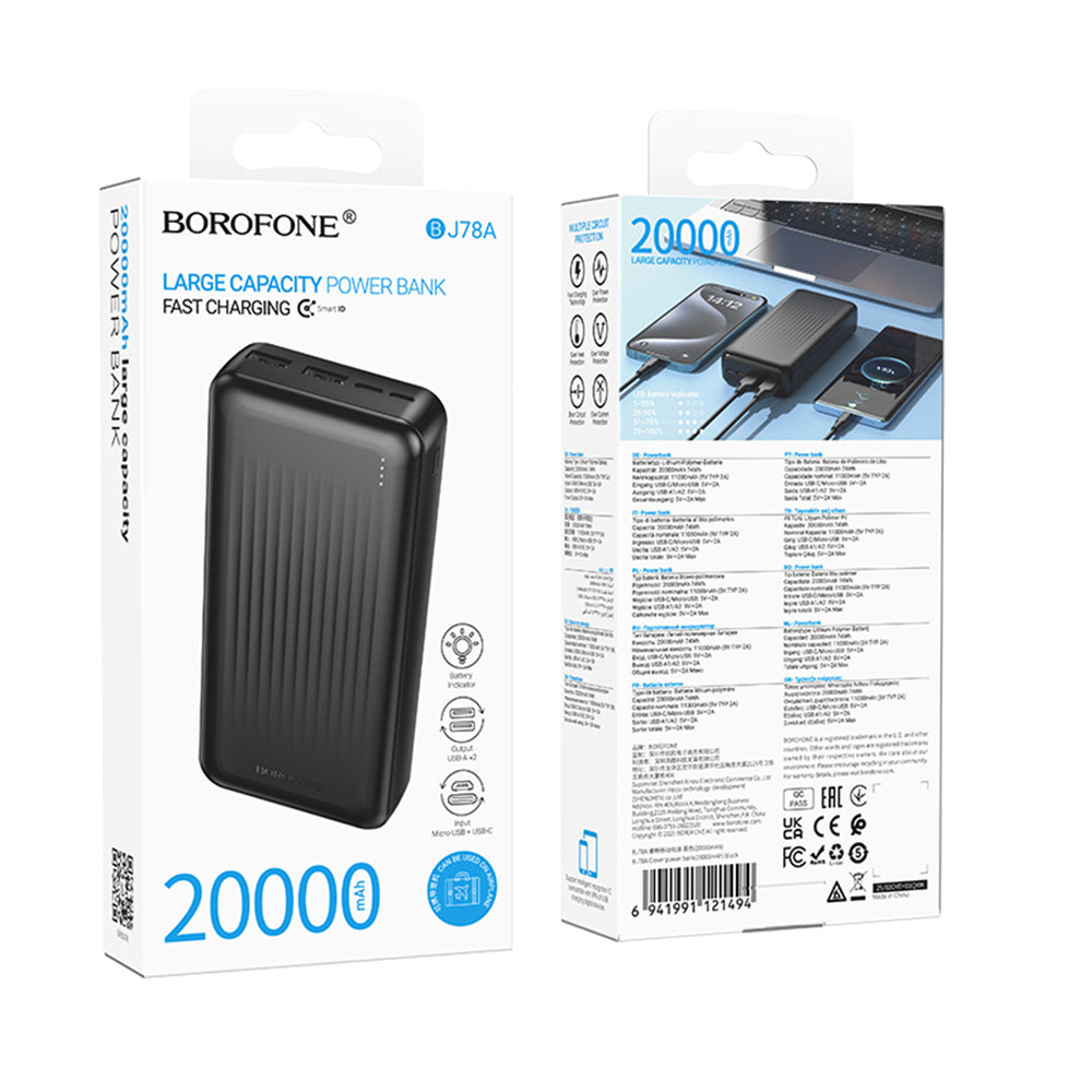 Zunanja baterija Borofone BJ78A Clever, 20000mAh, 10W, 2 x USB-A, Črna