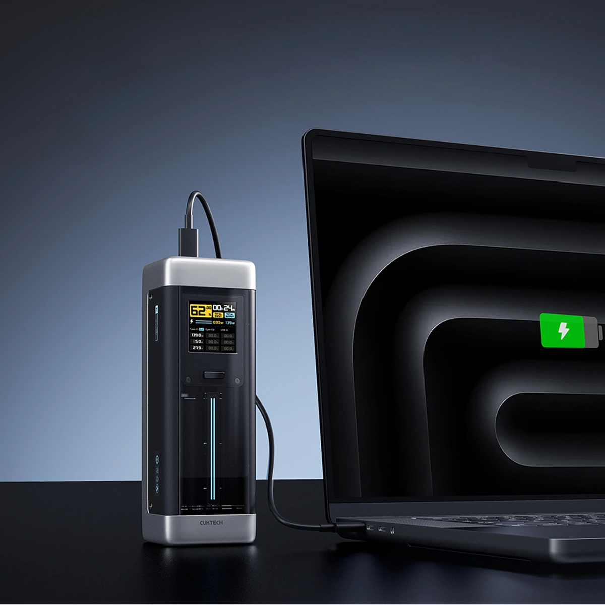 Zunanja baterija Cuktech, 25000mAh, 210W, QC + PD, 1 x USB-A - 2 x USB-C, Črna CUK00P23GLBK