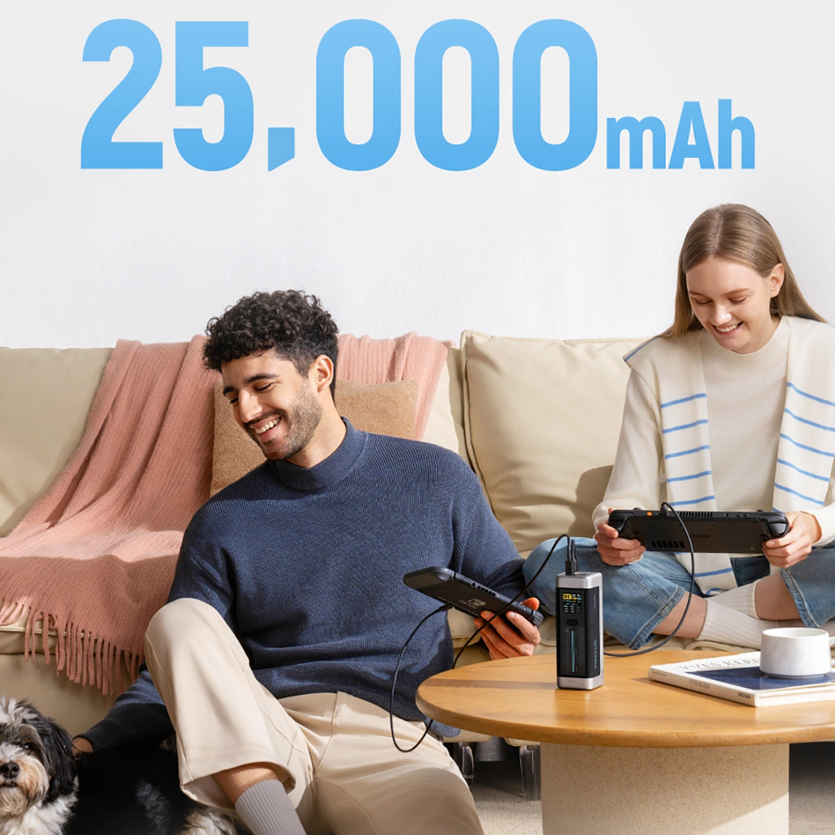 Zunanja baterija Cuktech, 25000mAh, 210W, QC + PD, 1 x USB-A - 2 x USB-C, Črna CUK00P23GLBK