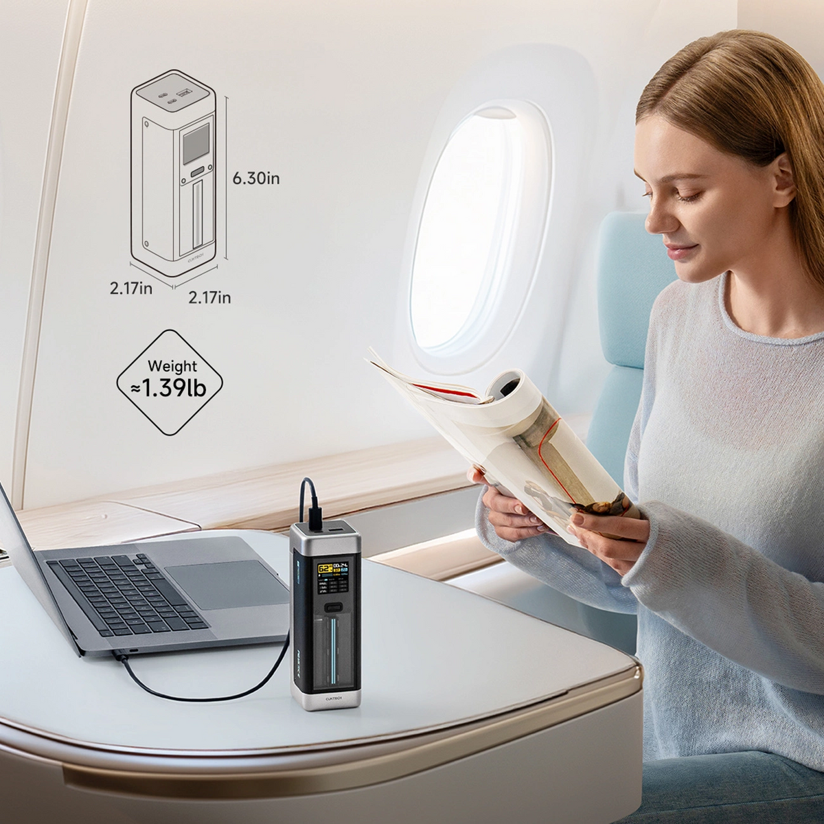Zunanja baterija Cuktech, 25000mAh, 210W, QC + PD, 1 x USB-A - 2 x USB-C, Črna CUK00P23GLBK