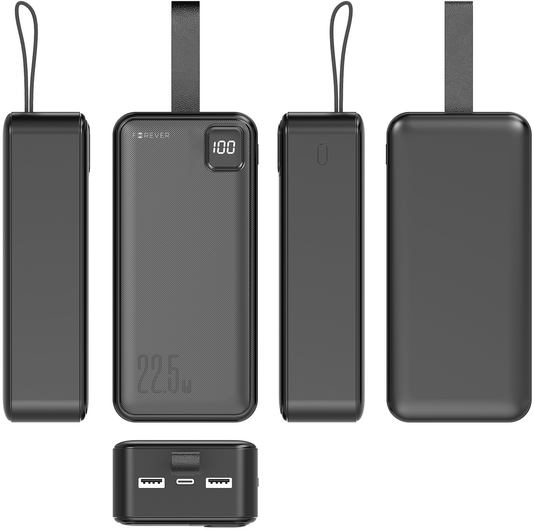 Zunanja baterija Forever TB-300XL, 30000 mAh, 22,5 W, QC + PD, 1 × USB-C – 2 × USB-A, črna