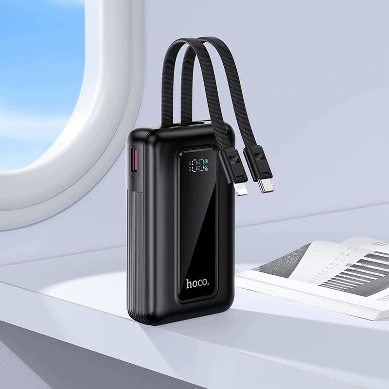 Zunanji baterijski paket HOCO J162, 10000mAh, 22.5W, QC + PD, 1 x Lightning - 1 x USB-A - 2 x USB-C, Črn